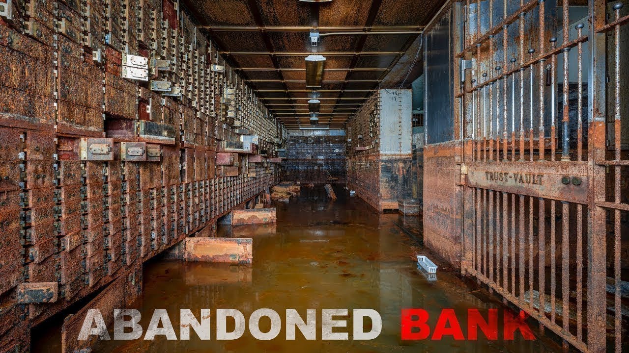Abandoned Bank With Flooded Vault And Safety Deposit Room