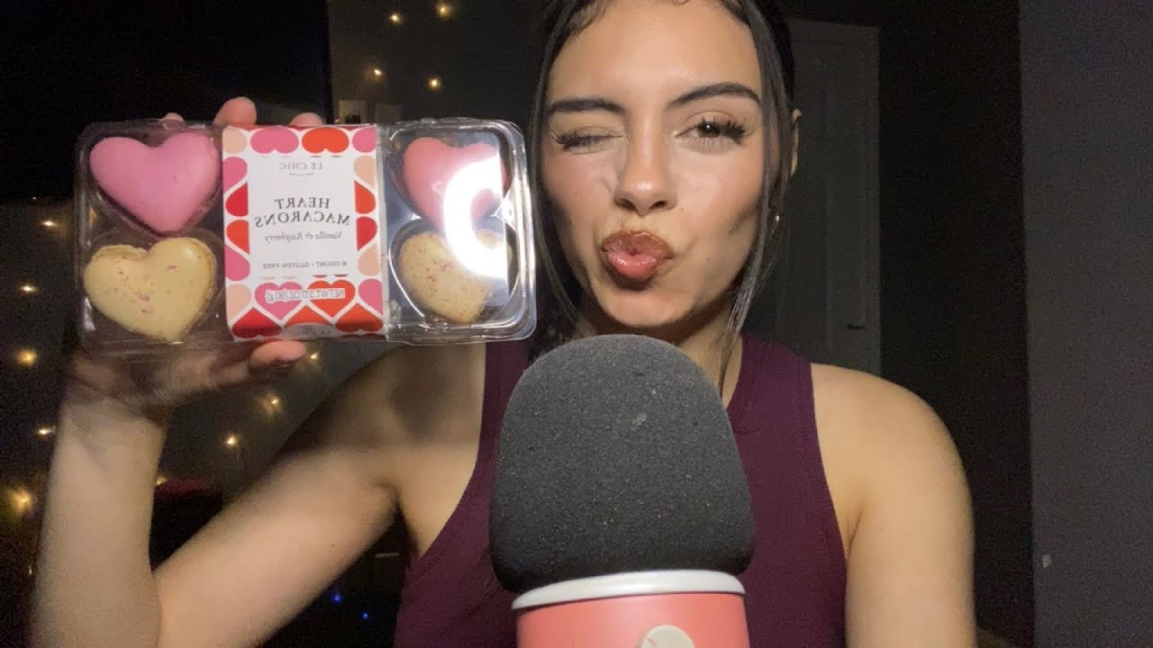 Asmr|| crunchy valentines day heart macarons mukbang💕