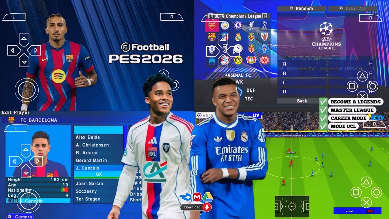 eFootball PES 2026 PPSSPP Android Offline Full Update UCL & League Kits 25/26 Season 4k Graphics