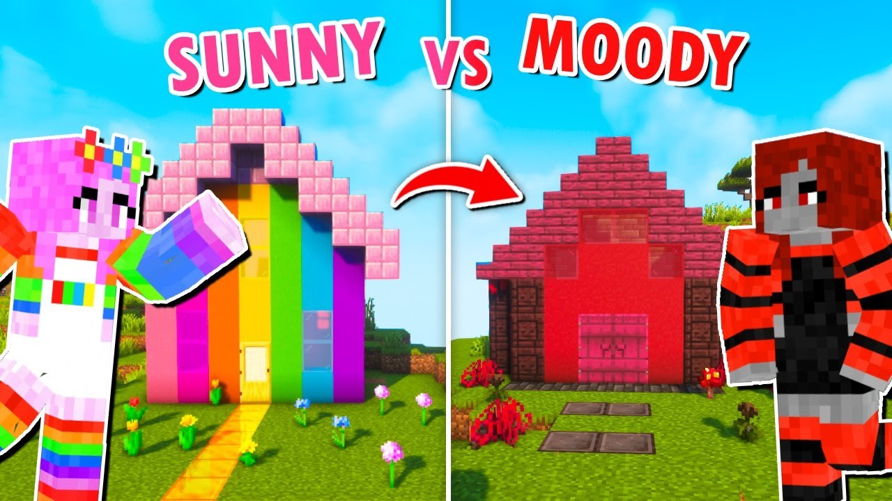 *Sunny VS Moody* OPPOSITE TWIN Mansion Build Challenge !! (Roblox)