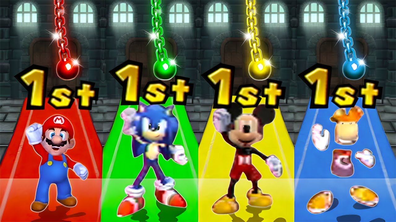 Mario Party 9 Minigames - Mario Vs Sonic Vs Mickey Mouse Vs Rayman (Master Difficulty)