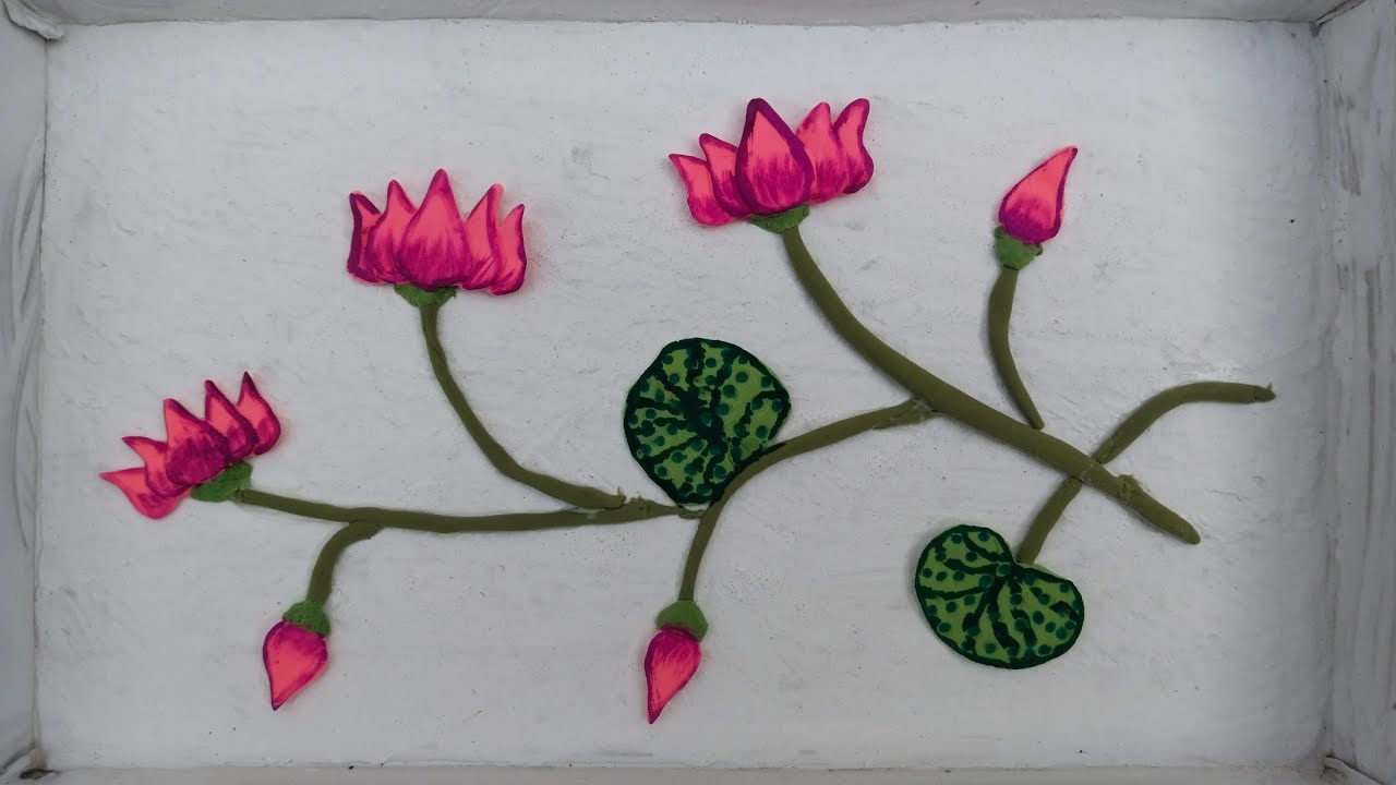 How to make Texture Art with Clay✨ Beautiful Lotus pink flower Art 🎭 Wall decor ideas 💡
