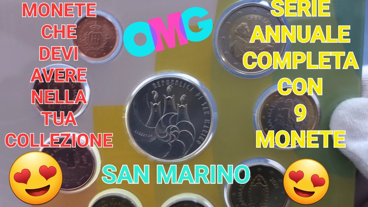 SAN MARINO 2021 - MONETE EURO DA 1 CENT FINO A 2 EURO E 5 EURO IN ARGENTO! DIVISIONALE CON 9 VALORI!