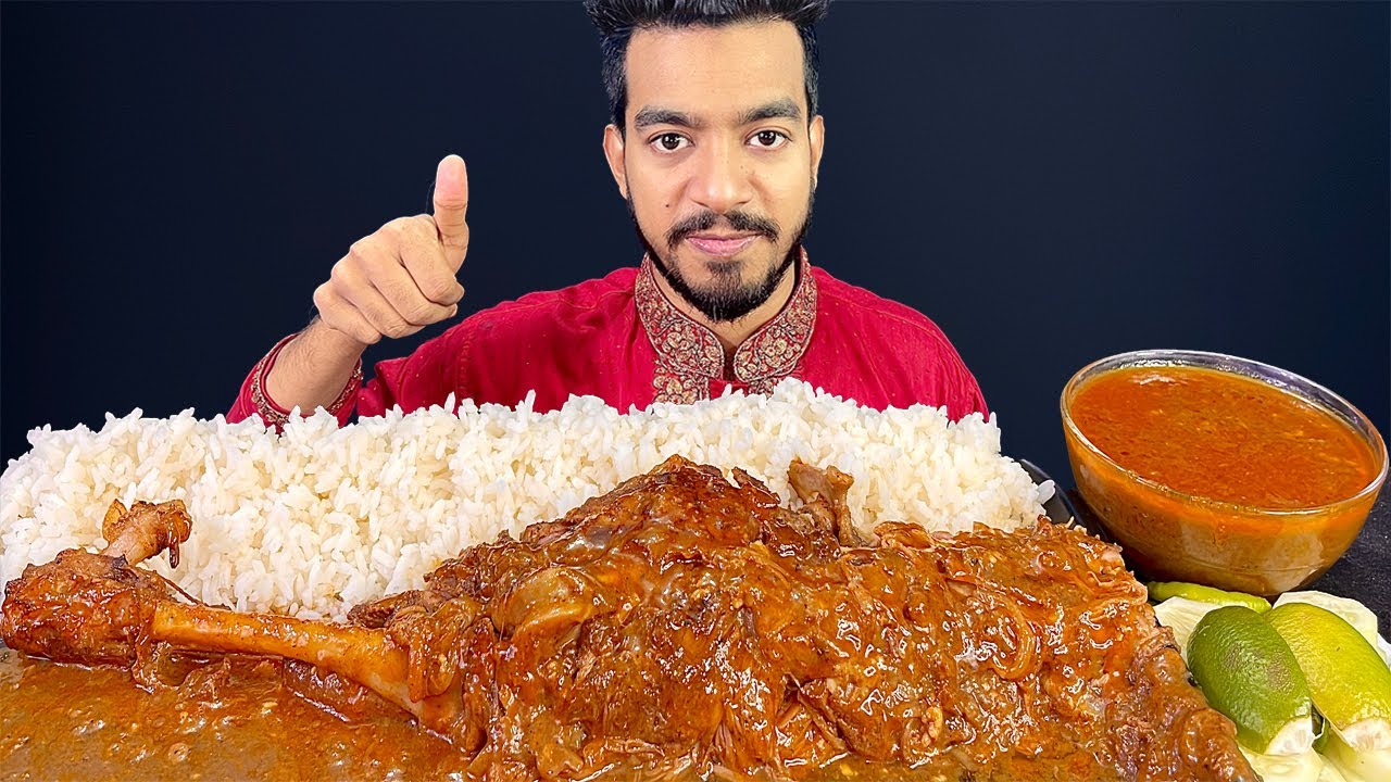 BIG FULL MUTTON LEG ROAST EATING SHOW | ASMR EATING SPICY MUTTON LEG CURRY | SPICY MUTTON CURRY