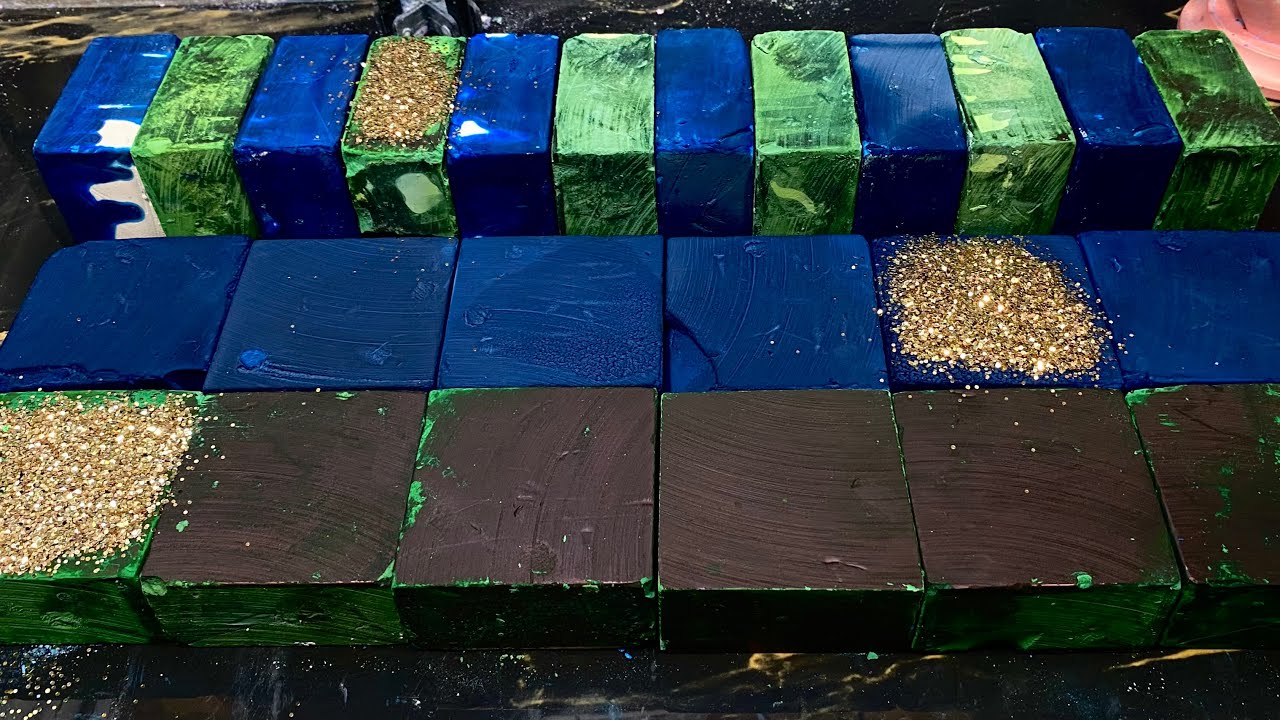 24 Dusty Dyed Green and Blue Fresh Blocks C/W sweet@ColourChalk | Pebbles Play | Oddly satisfying