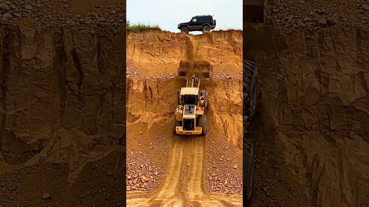 Massive Excavator Pushes Dirt Down Cliff! 🚧 Earthmoving Power