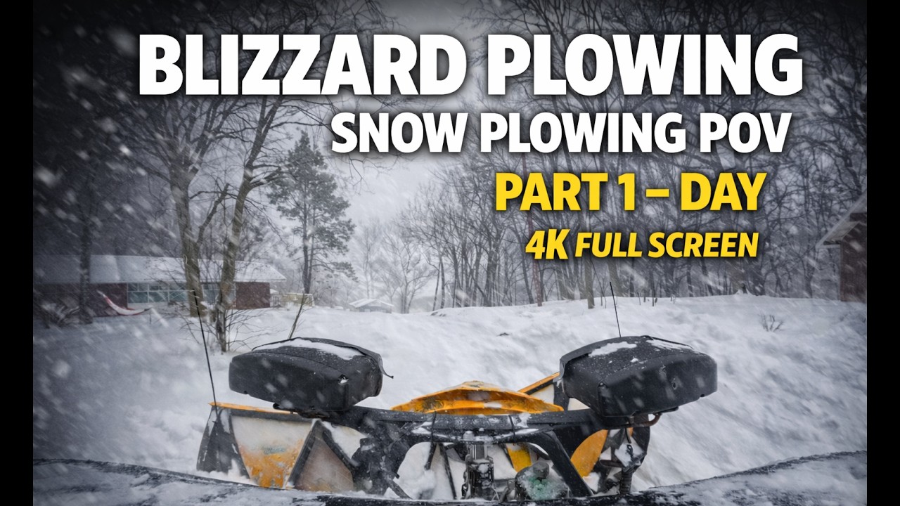 Snow Plowing POV During Blizzard | Clearing NYMA Campus Part 1 - Day (4K Full Screen)