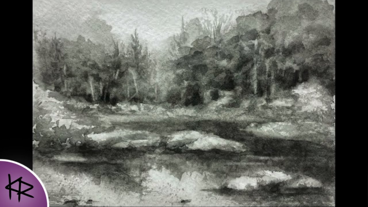 Value Sketch WATERCOLOR Landscape  demonstration