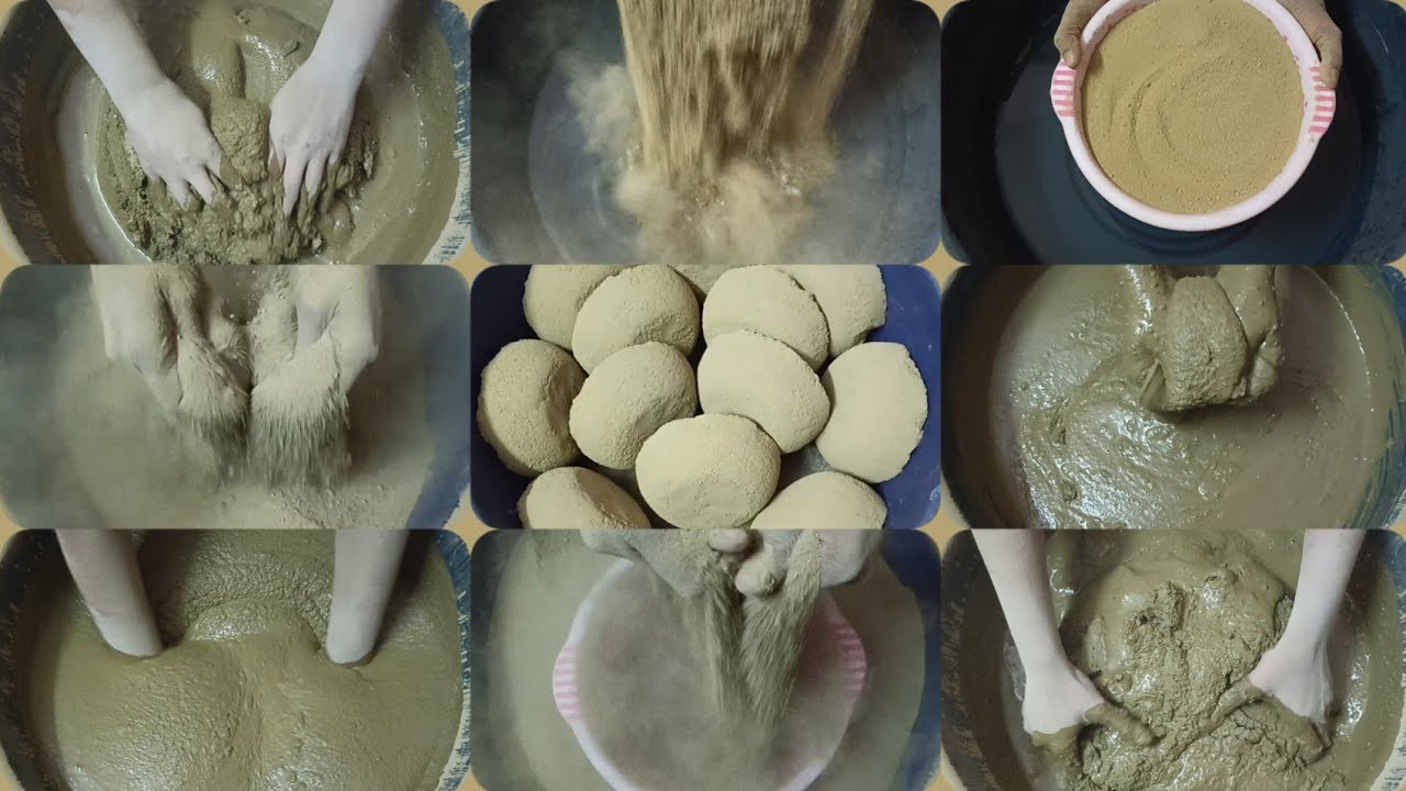 Soft Dusty💨🌪️Multani💛Mitti Dry Crumbling+Sifting+Pouring in💦 & Paste Mixing/Playing ASMR #1071