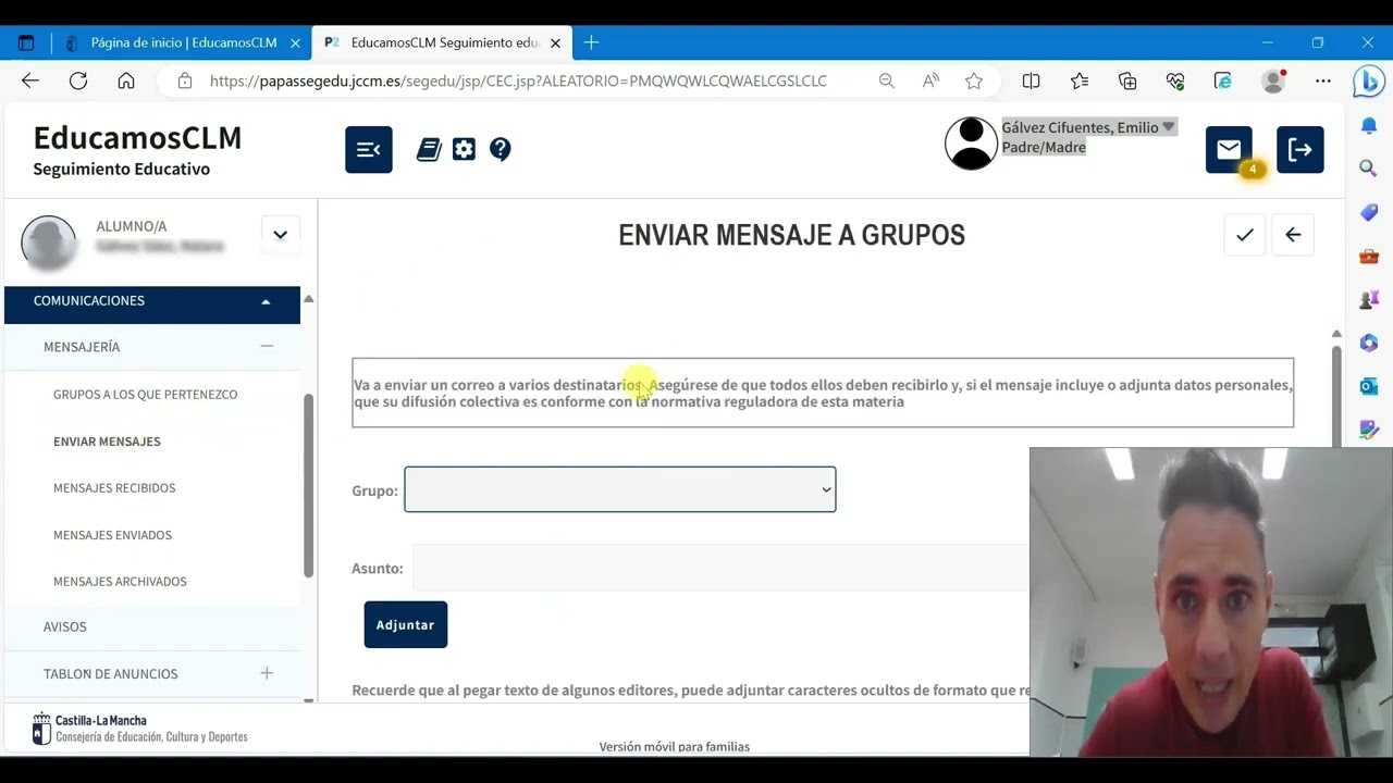 EducamosCLM. Como mandar mensaje a profesor