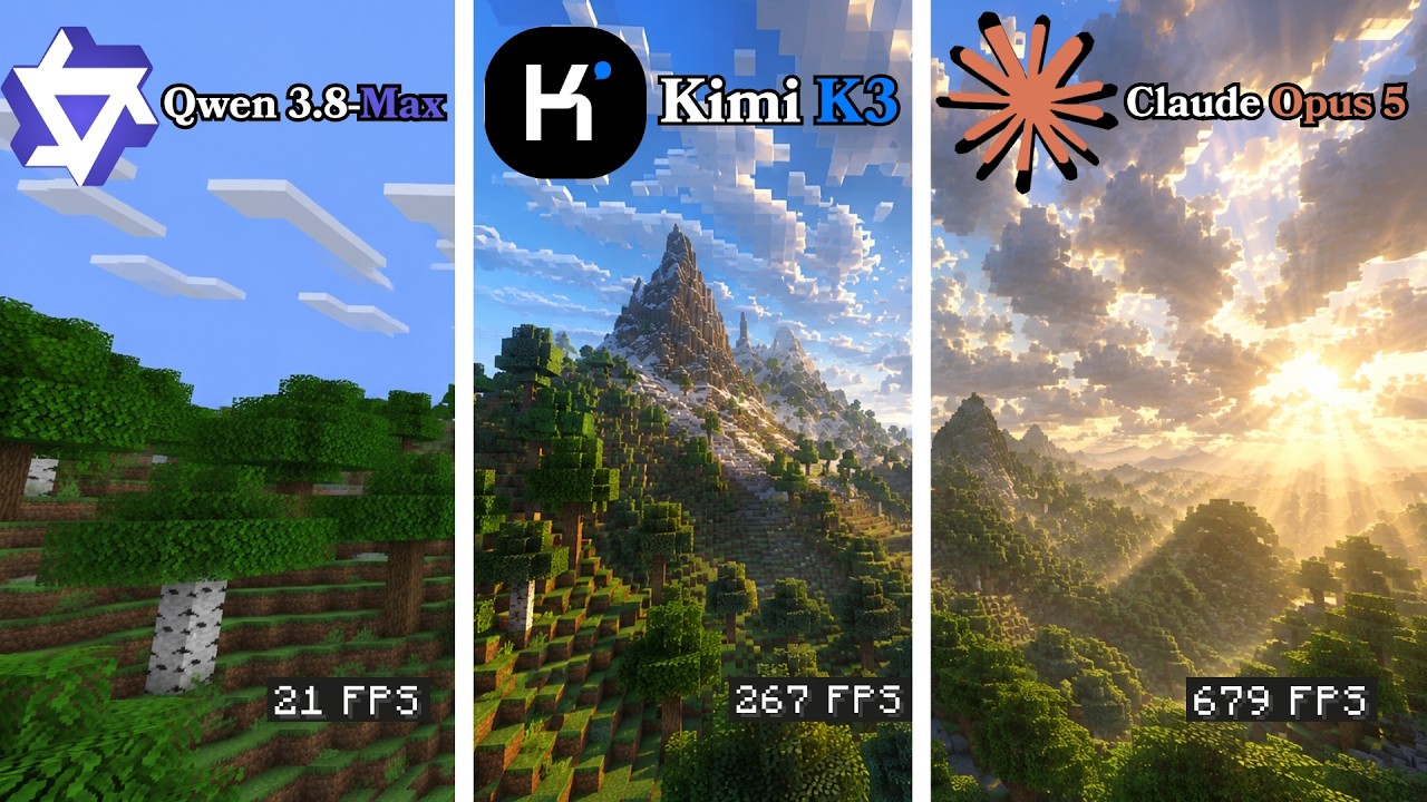 Qwen 3.8-Max vs KimiK3 vs Claude Opus 5 Make Minecraft Shaders from Complete Scratch