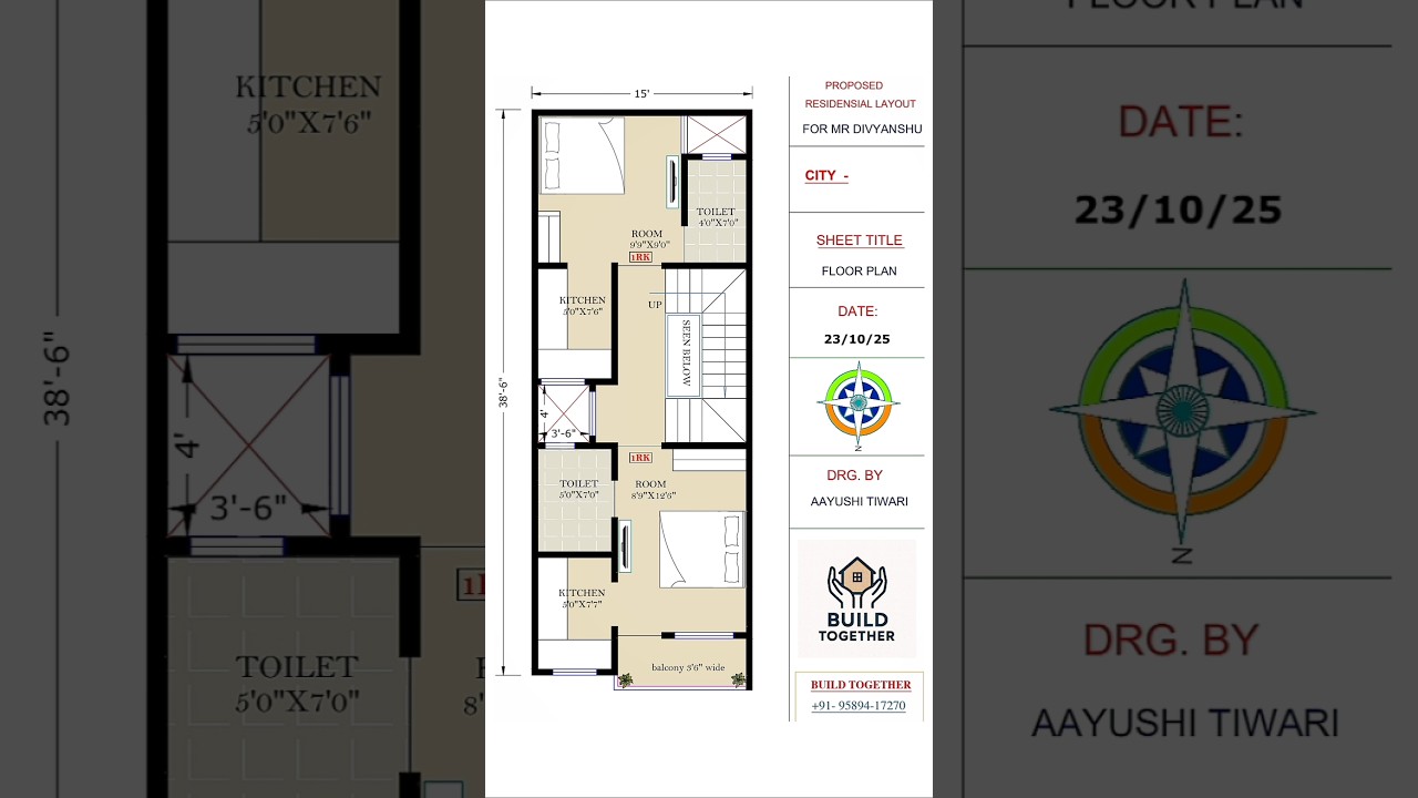 15' by 38' one room kitchen 1rk flats design | realestate project | #1rk #realestate #sale #flats