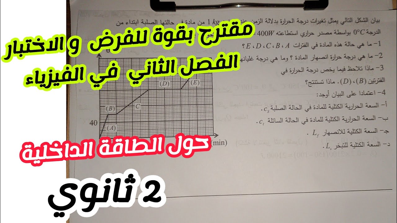 مقترح بقوة للفرض و الاختبار الفصل الثاني في الفيزياء (حول الطاقة الداخلية)/للسنة 2 ثانوي