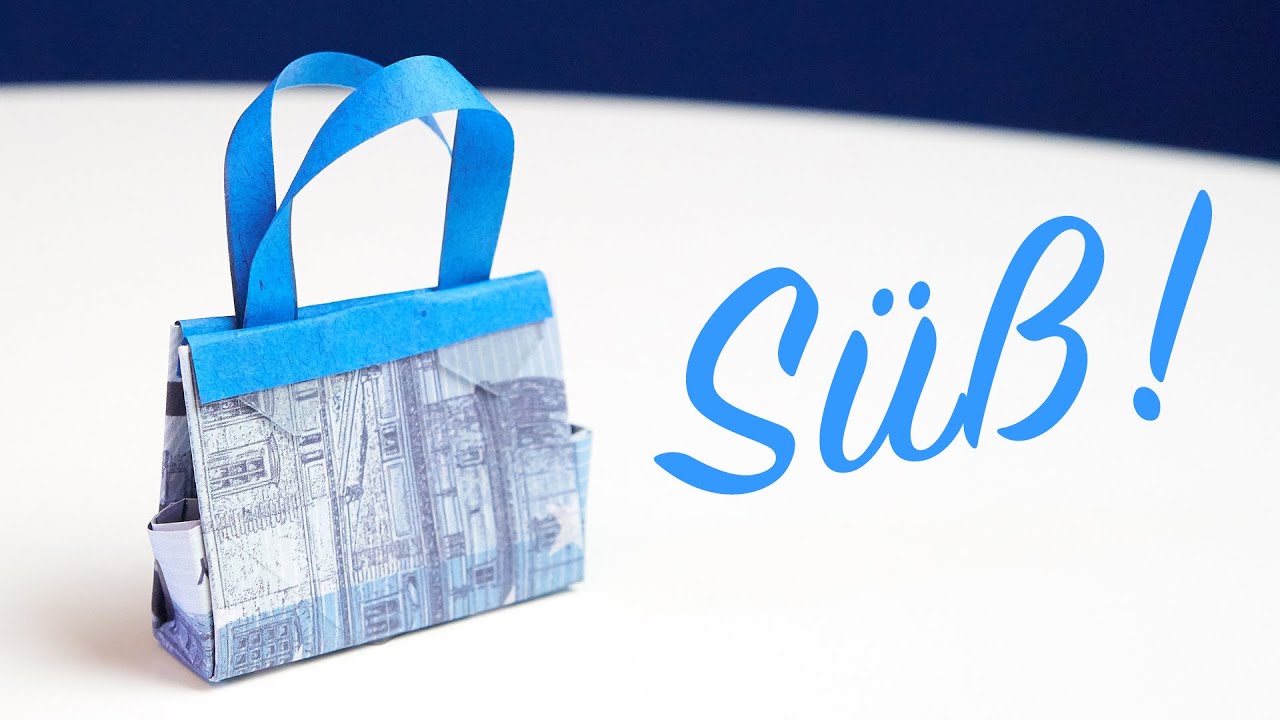 Bargeld Geschenkidee, Handtasche falten zum Geburtstags-Shopping