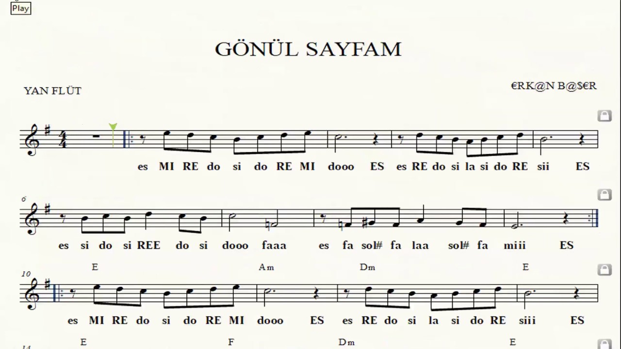 GÖNÜL SAYFAM kayahan YAN FLÜT notaları eşlikli