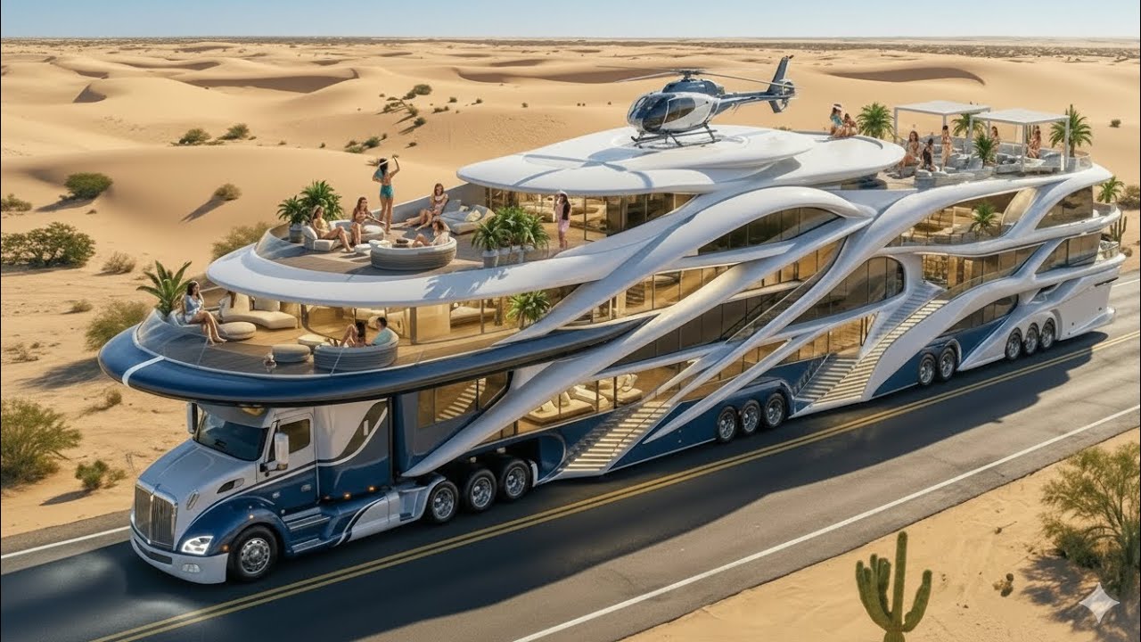 World’s Most Luxurious Land Yacht Motorhome with Helipad | Future RV Concept & Price Review.