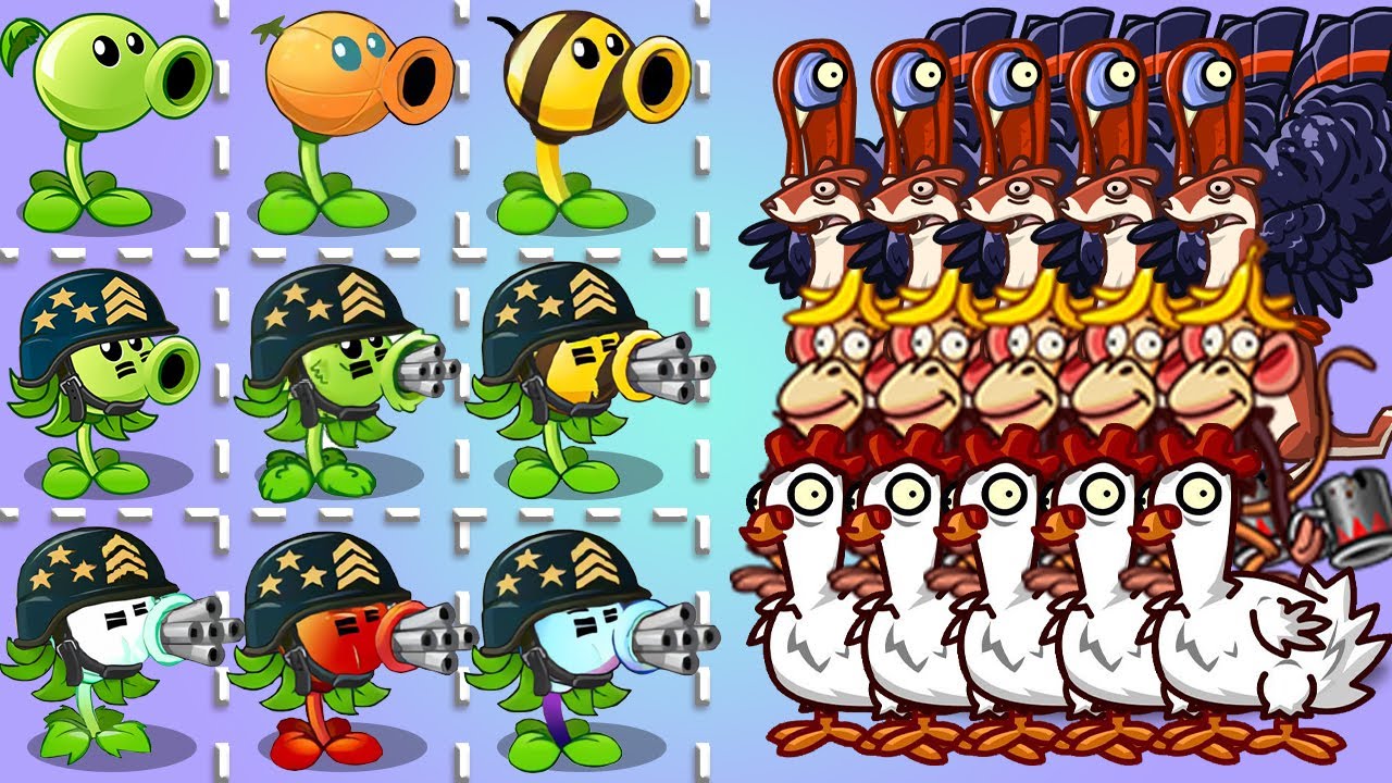 PvZ 2 100 Plants Level 1 Vs Team Chicken Zombies Level 30 - Who will win?