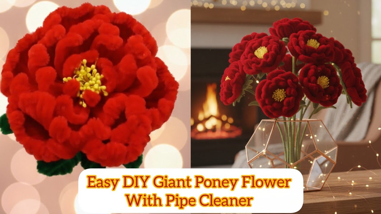 "Easy Giant Poppy Flower with pipe cleaner/fizzy wire: Step-by-Step Tutorial Decor Valentine's Day" 