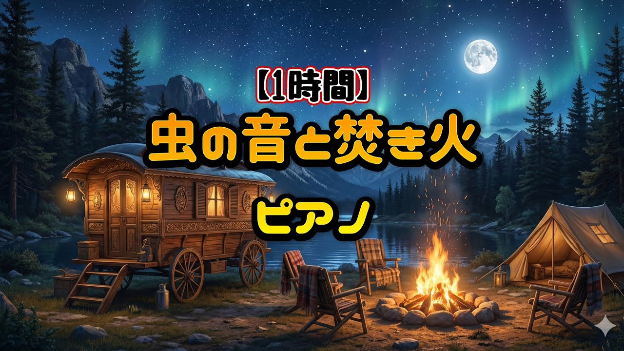 夜の虫の音とやさしいピアノのハーモニー。アメリカ・コネチカット州イーストライムで録音しました。#湖畔キャンプ #虫の音 #焚き火の音 #自然音BGM #睡眠用BGM