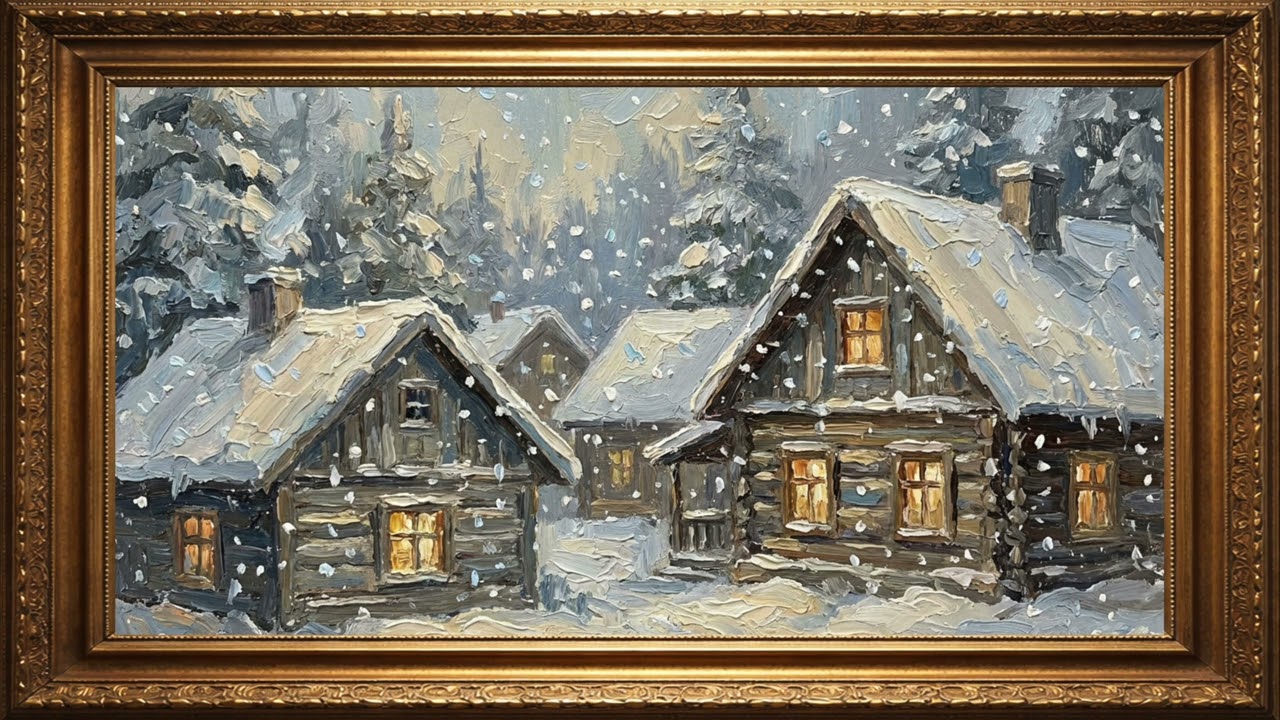Snowfall Over Timber Cabins | 4K Cozy Winter Frame TV Art Display