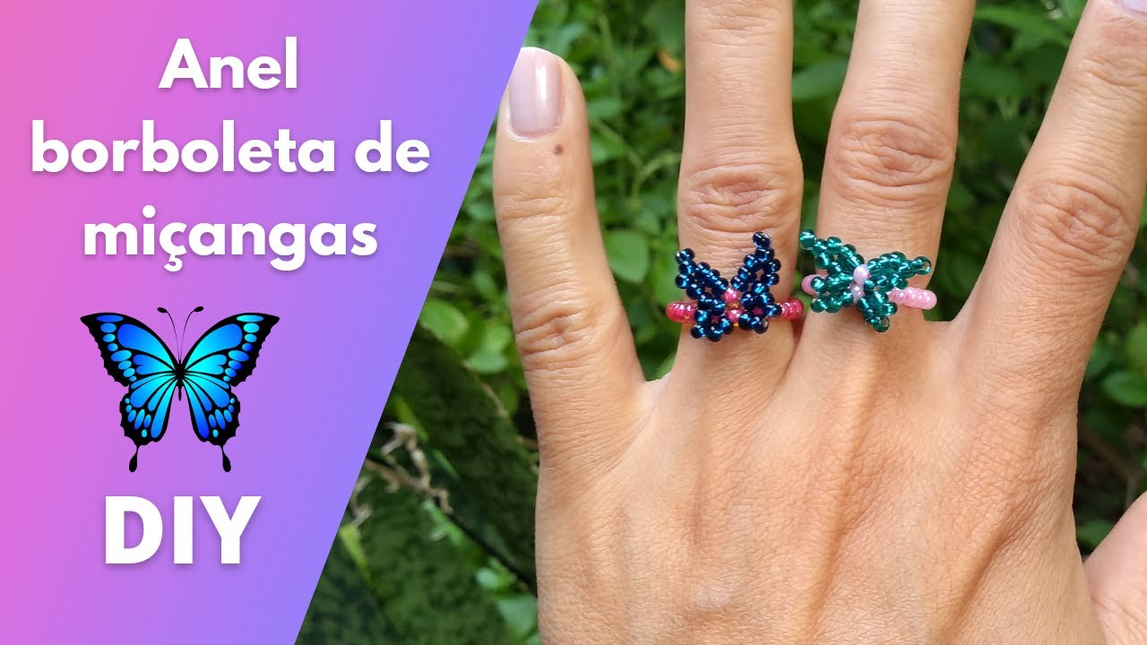 Anel borboleta de miçangas | DIY | Beaded butterfly ring tutorial