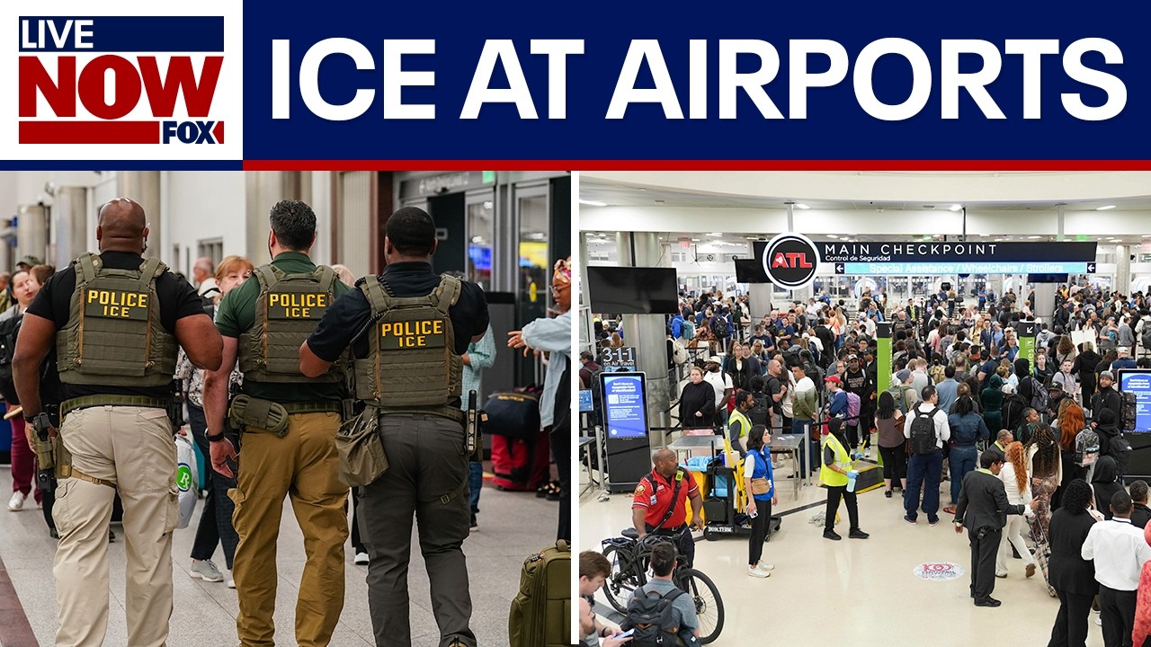 Сотрудники иммиграционной и таможенной службы (ICE) в аэропорту Атланты на фоне огромных очередей...