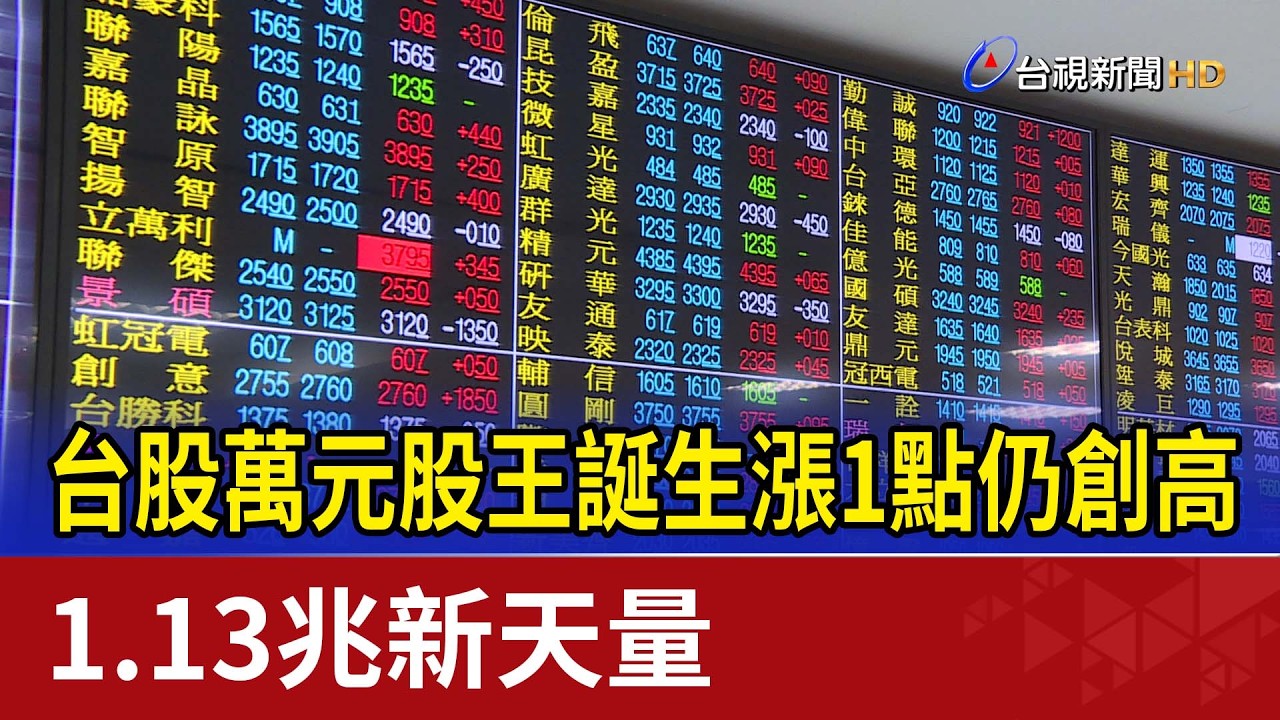 台股萬元股王誕生漲1點仍創高 1.13兆新天量