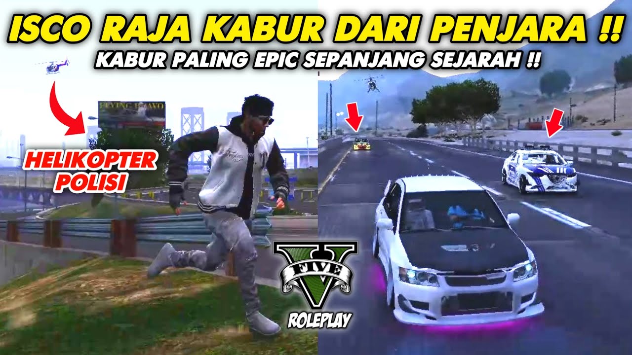 ISCO BERHASIL KABUR DARI PENJARA !! DI KEJAR HELIKOPTER + SATU BATAYLON POLISI !! GTA V ROLEPLAY