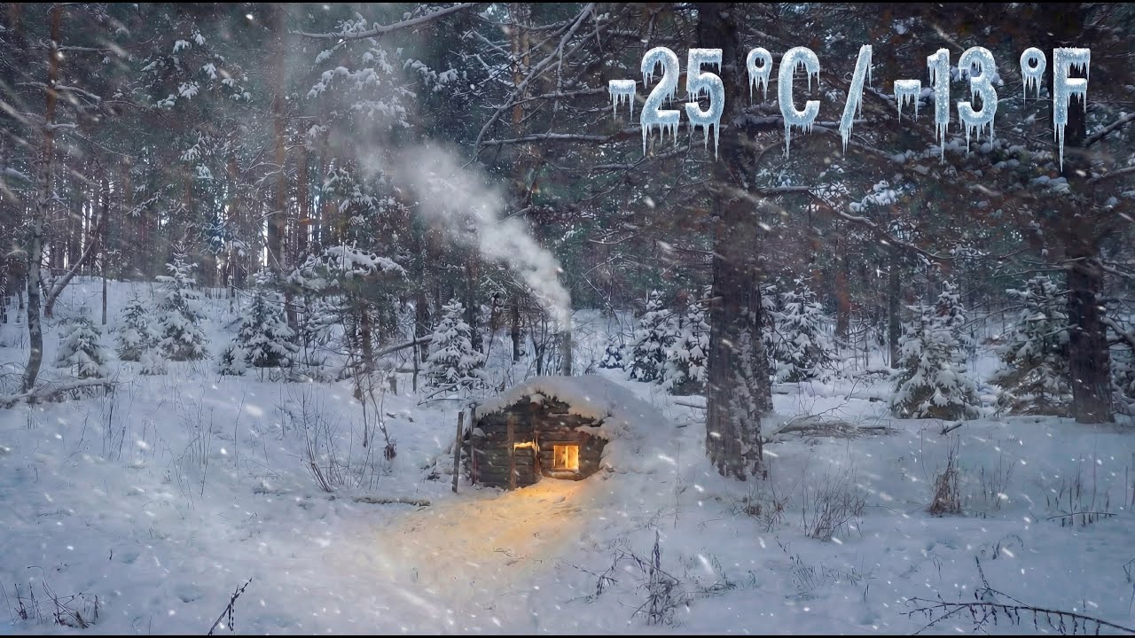 A Dugout in the middle of a Blizzard Becomes a Home | Primitive Underground Shelter in the Forest
