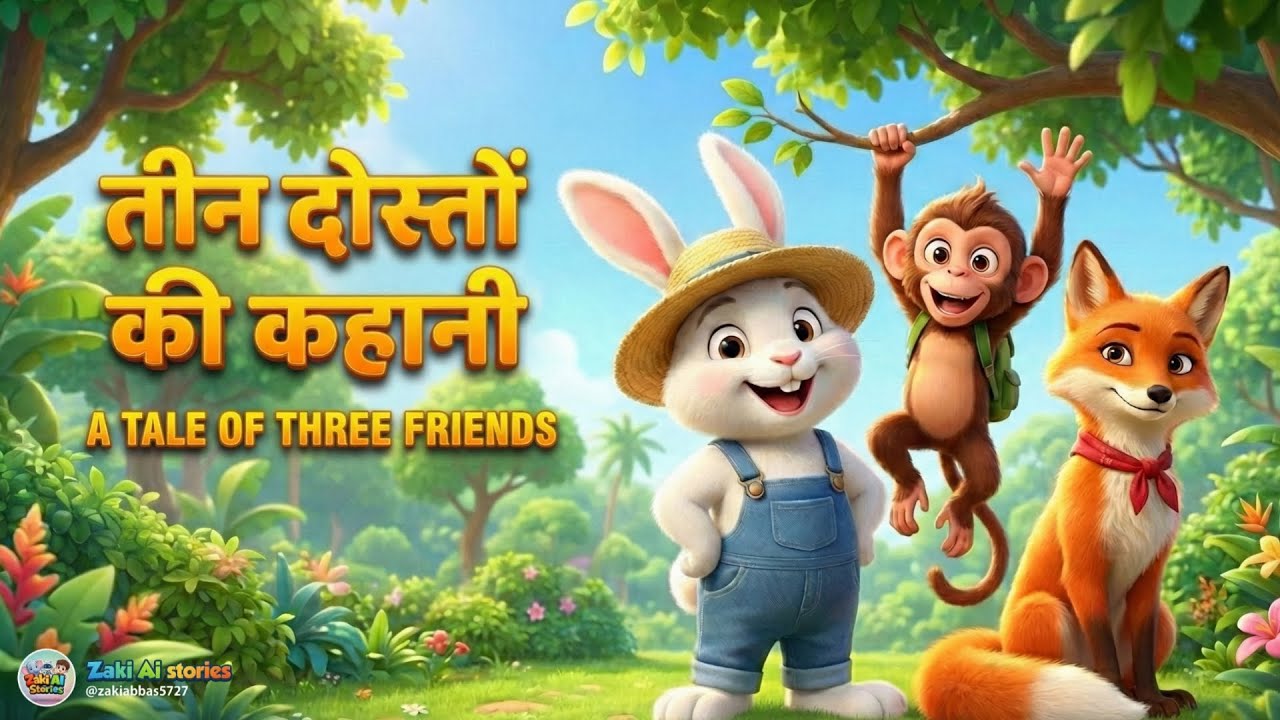 तीन सच्चे दोस्तों की कहानी 🤝 | Hindi Kids Animated Story | 3D Cartoon | Zaki AI Stories