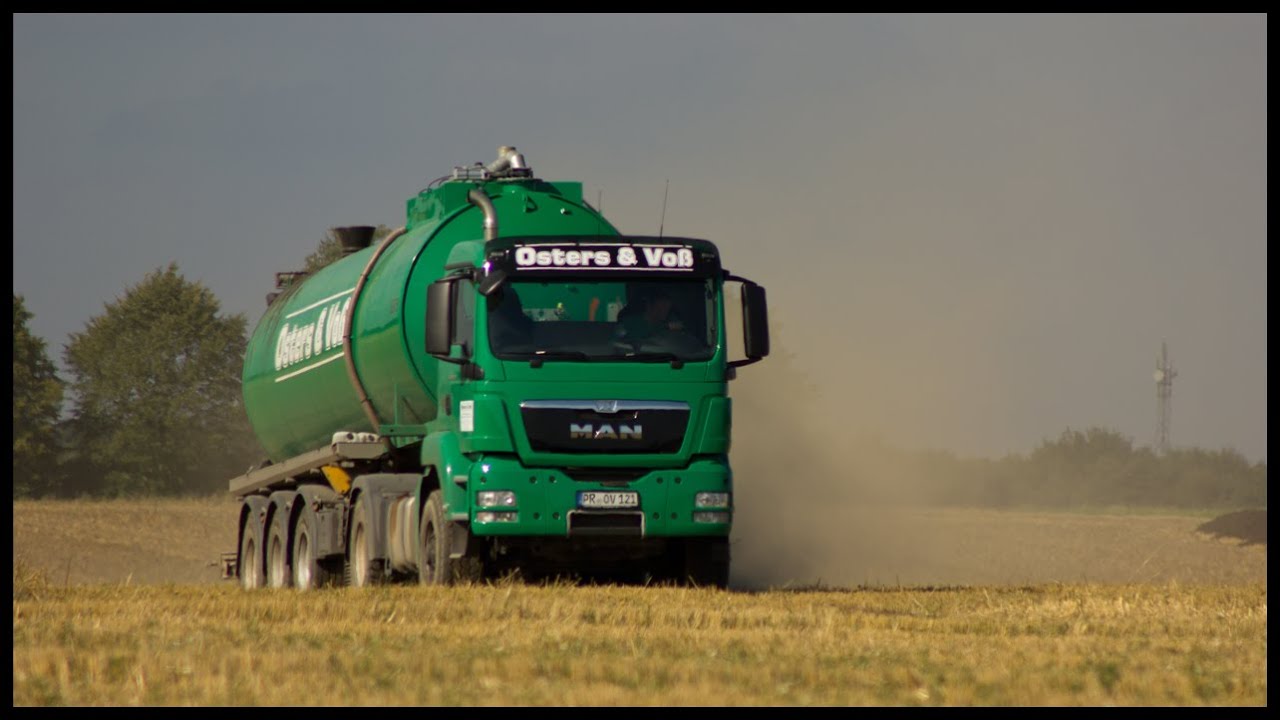 Landwirtschaft in MV 2014: Dreschen mit Claas Lexion und Gülle fahren mit Osters & Voß