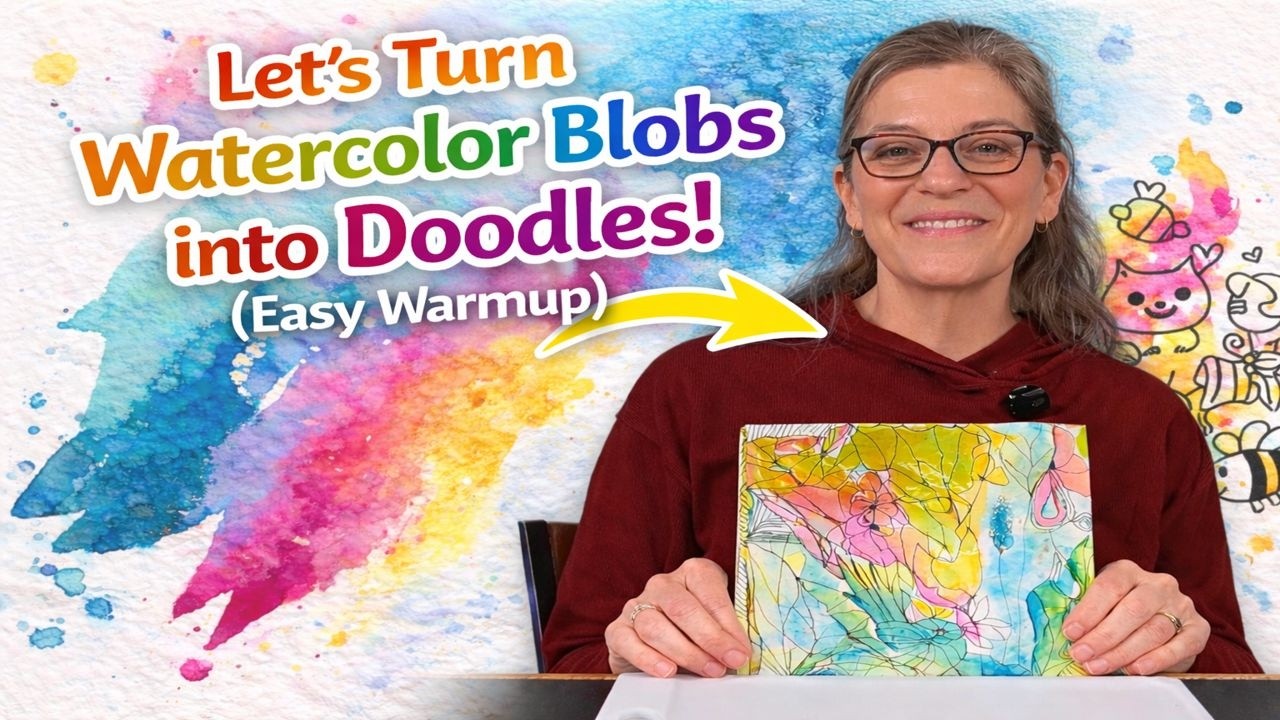 Let's Turn Watercolor Blobs into Doodles! (Easy Warmup)