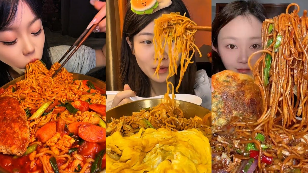 Eating Spicy Korean noodles Eating Mukbang 🌶️ (chewy sounds) ASMR Chinese Foods 吃播 吃 Asmr 먹방 아스엠알