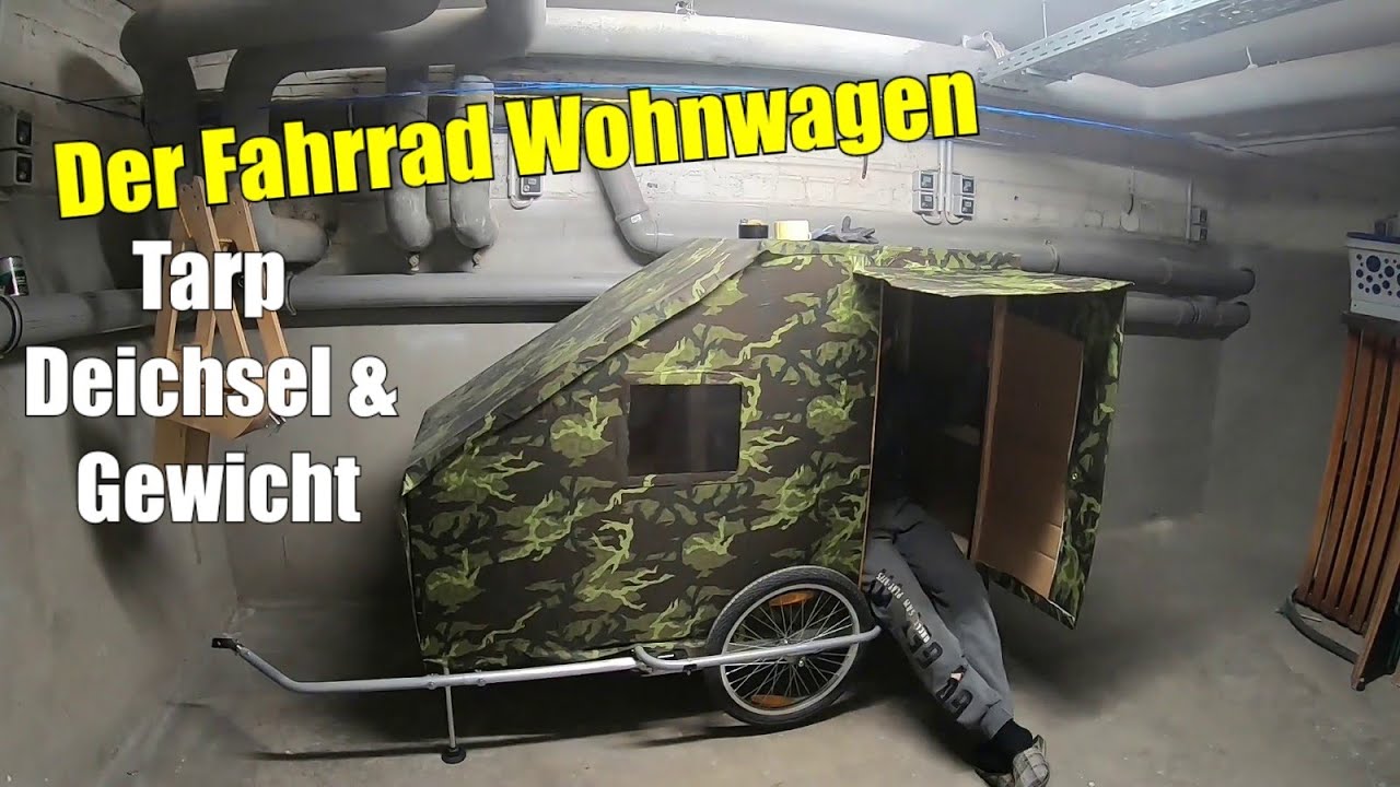 Der Fahrrad Wohnwagen aus Pappe wird getarnt Tarp kleben / Deichsel montieren und Wiegen [F6]