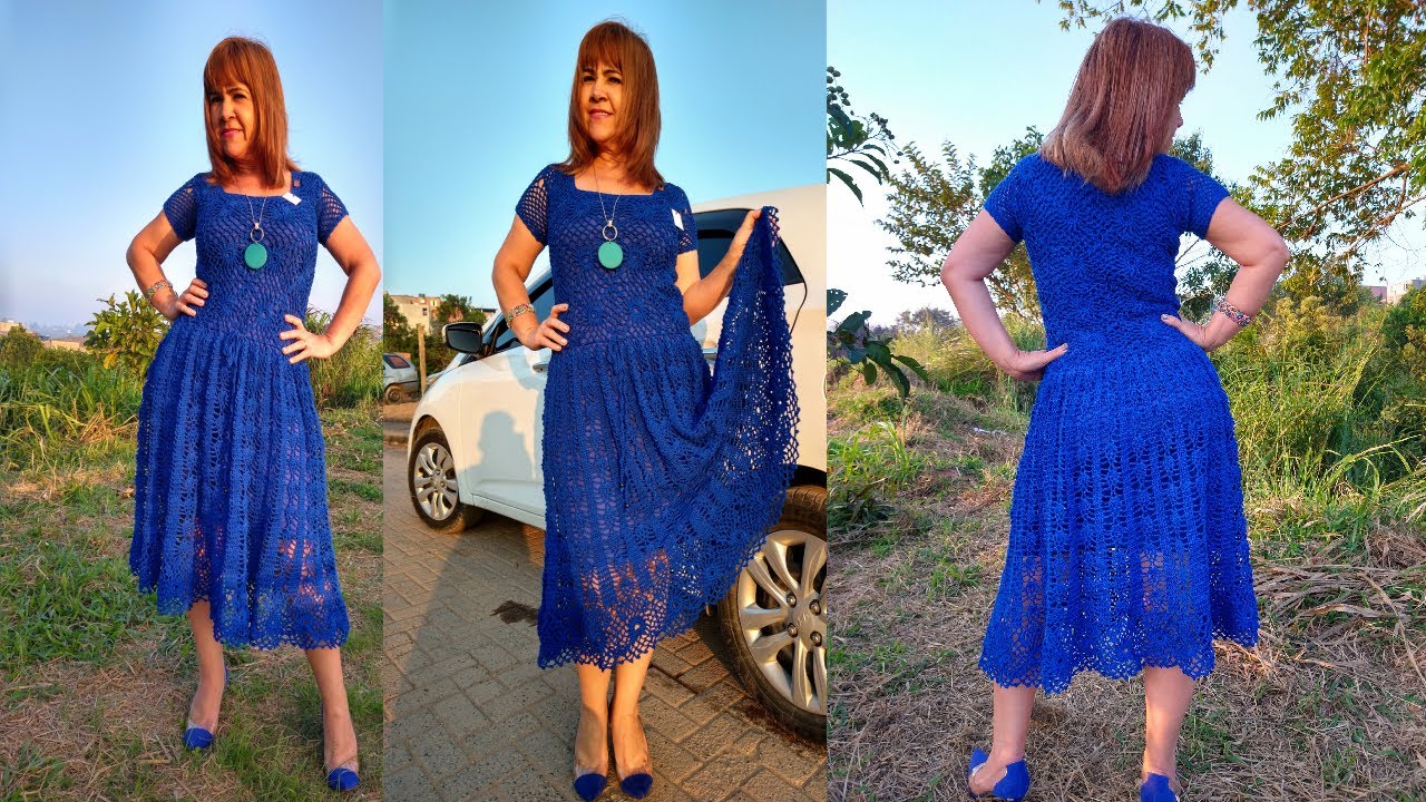 VESTIDO DE CROCHÊ FLORIDO AZUL (G) VÍDEO AULA PASSO Á PASSO!