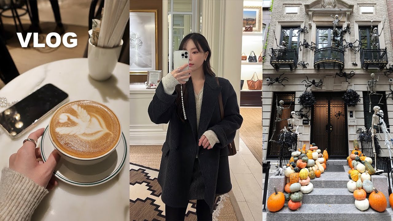 NYC vlog🗽웨스트빌리지 Ruby&rsquo;s, 악플 읽기(스토커...) 부자동네 할로윈 장식 구경하고🎃👻 랄프's 커피샵, Eating Alone Diaries, 집순이의 뉴욕일상