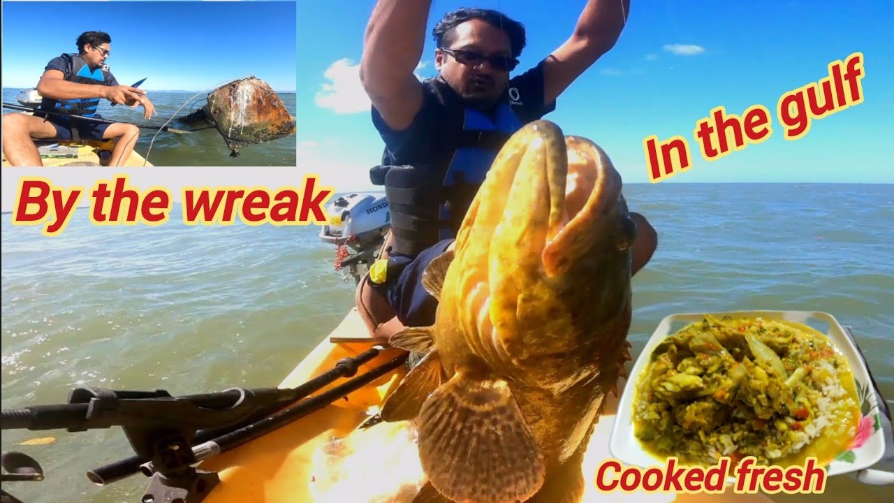 Grouper caught , handline fishing on a kayak.