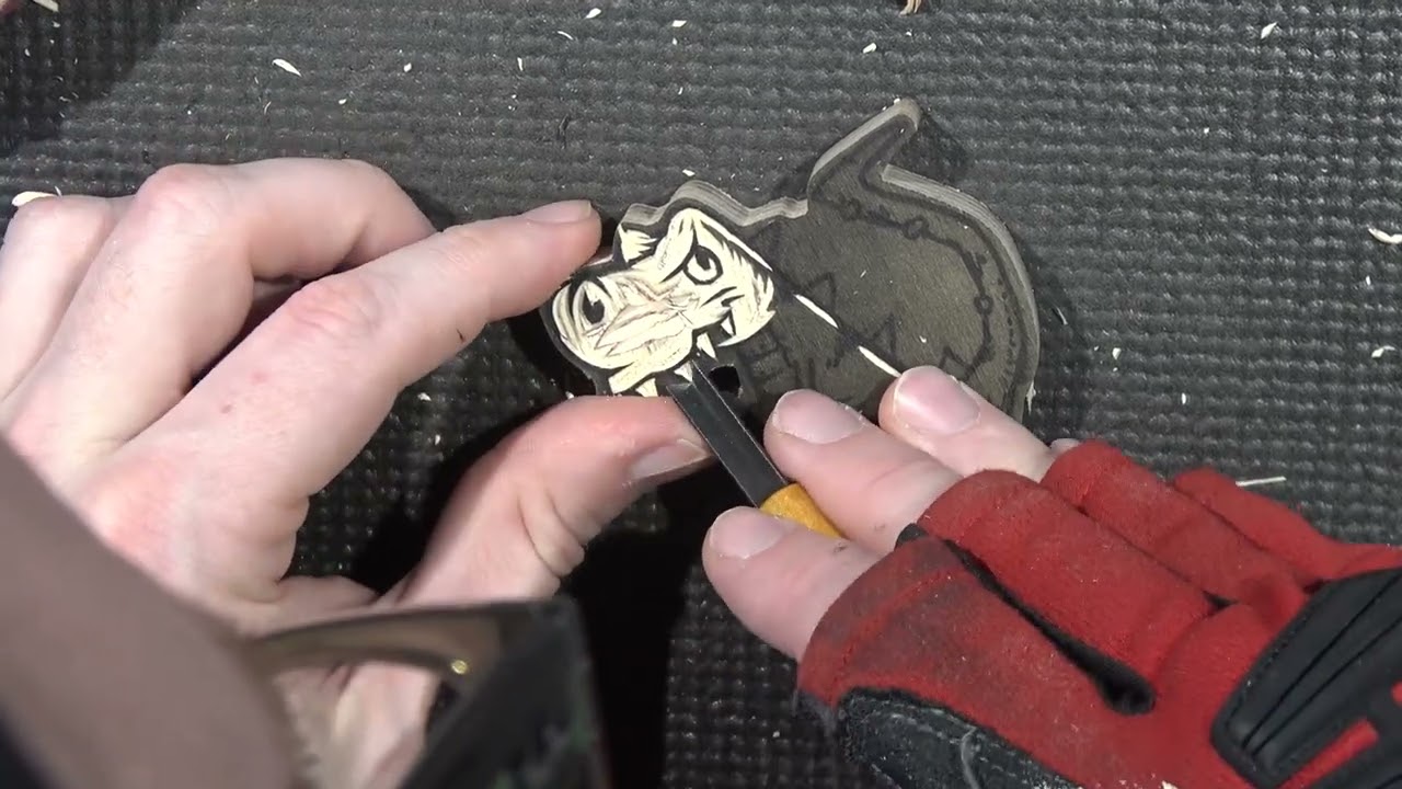 Carving out a Tiny T-rex woodcut! Relaxing video!