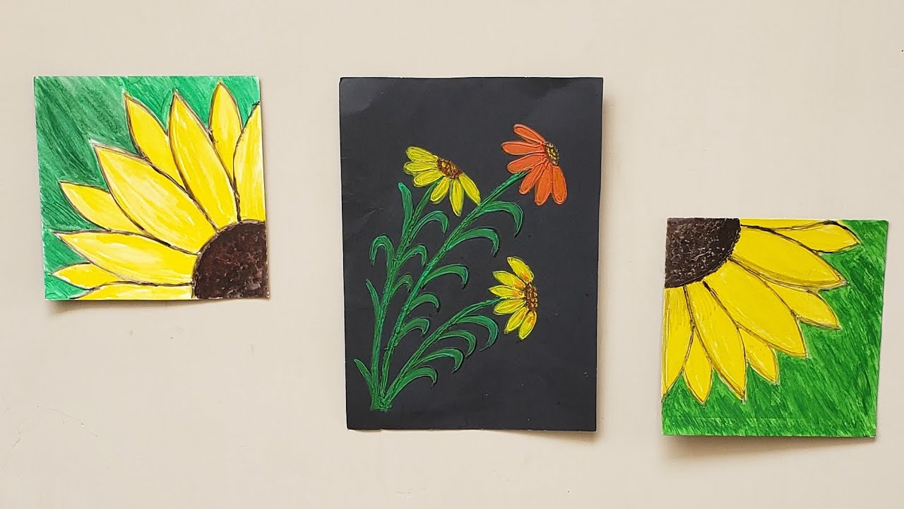 DIY Easy sunflower painting/ Glue gun painting / Sunflowers wall mural / 3D sunflower