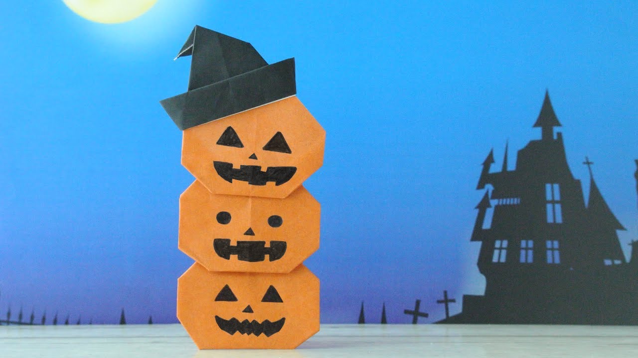 【ハロウィン折り紙】3段かぼちゃの作り方　[Halloween Origami]Pumpkin Tower instructions