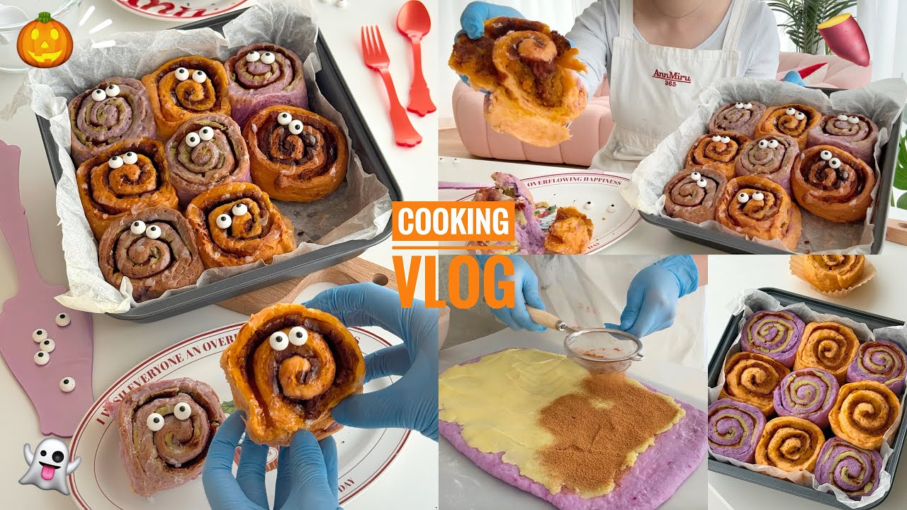 \ご報告あり/ｼﾅﾓﾝﾛｰﾙを垢抜けさせてみた🎃🍠秋到来でパン作りの才能開花!!さつまいもとパンプキンが大優勝😭【VLOG】