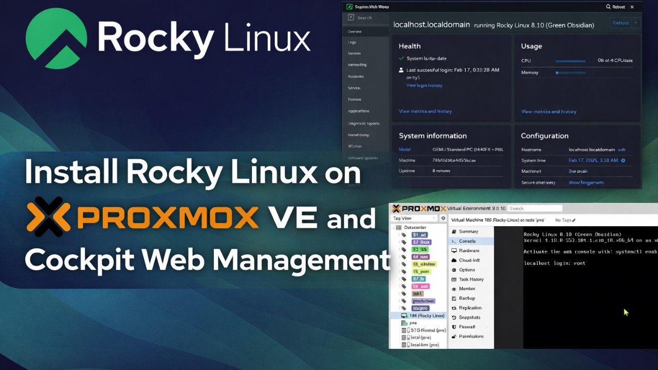 Install Rocky Linux on Promox VE and Cockpit Web Management