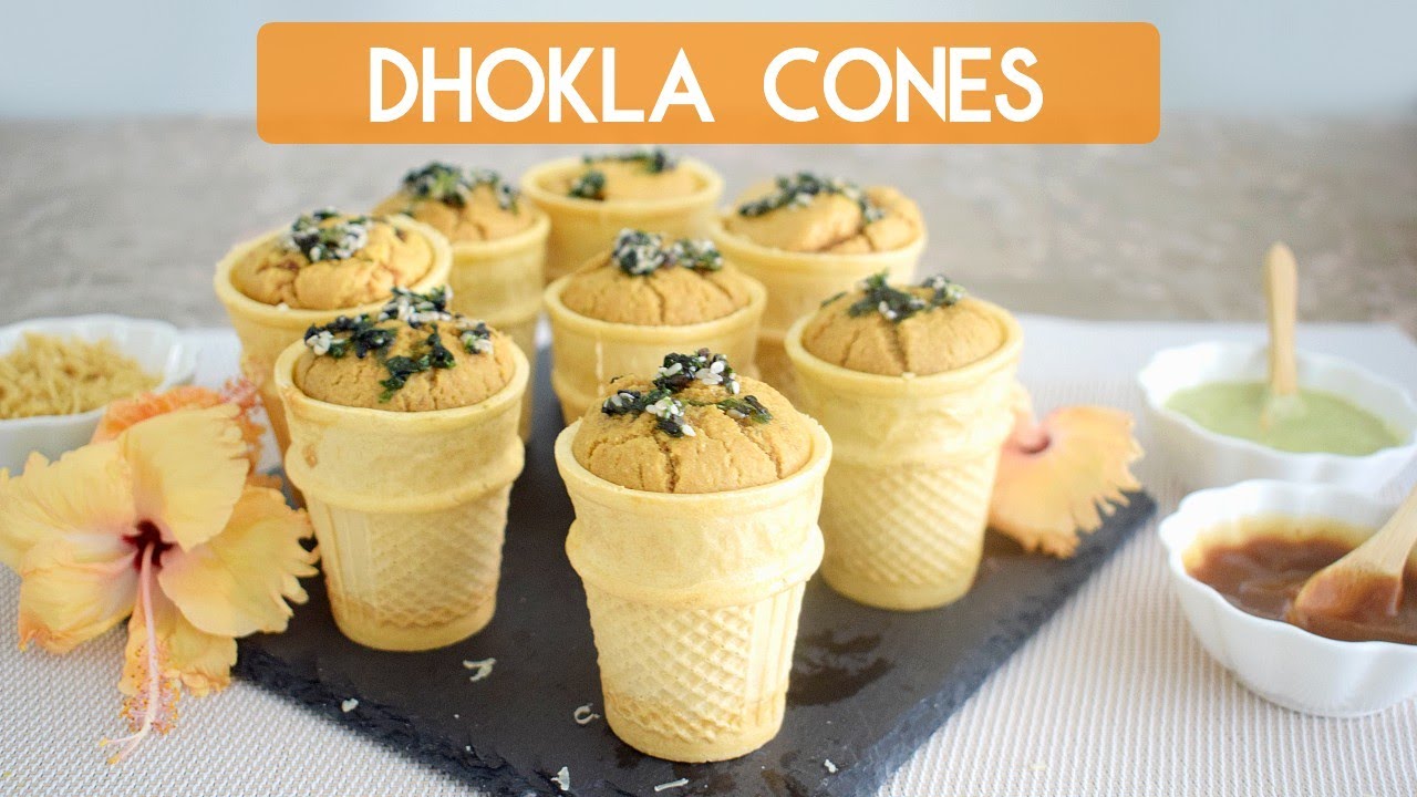Baked Dhokla in Cones - Crispy Cones filled with Soft & Fluffy Dhokla! | ढोकला से भरे कुरकुरे कोन