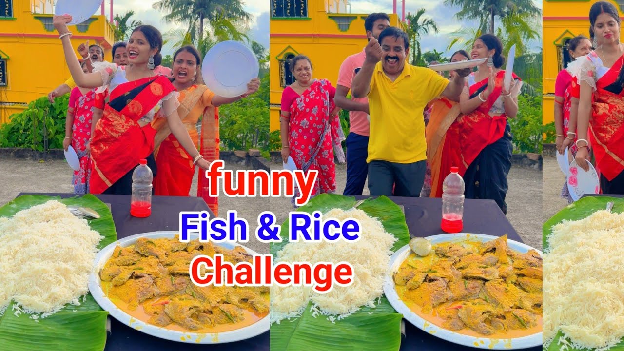 Unlimited Basmati Rice And Pomfret Fish Curry Funny Challenge Video