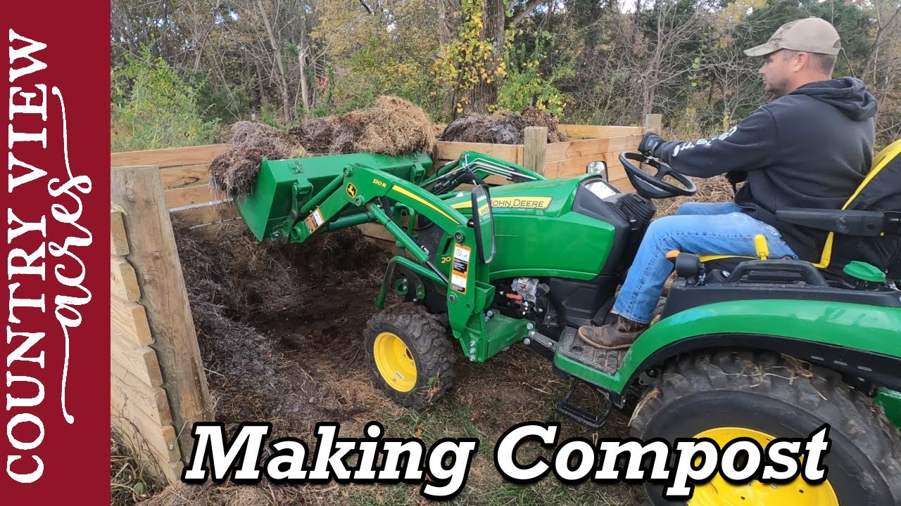 Turning compost with the tractor and cleaning out the livestock barns