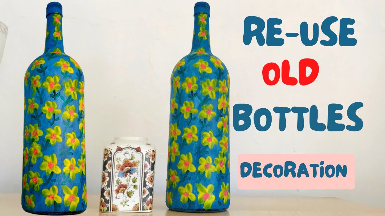 Very Beautiful and Elegant  Bottle Art! Old Wine Bottle Re Use Idea| Decoration