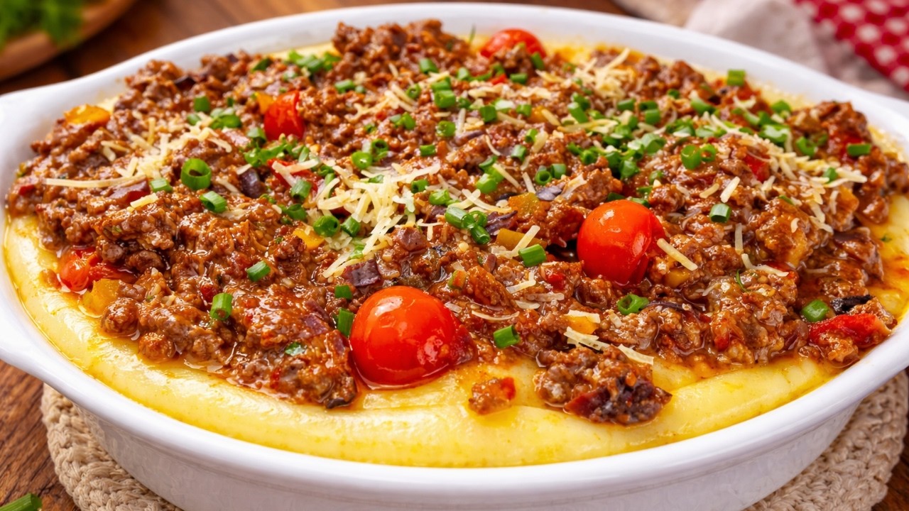 POLENTA CREMOSA COM CARNE MOÍDA 😍 Receita Simples, Barata e Deliciosa!