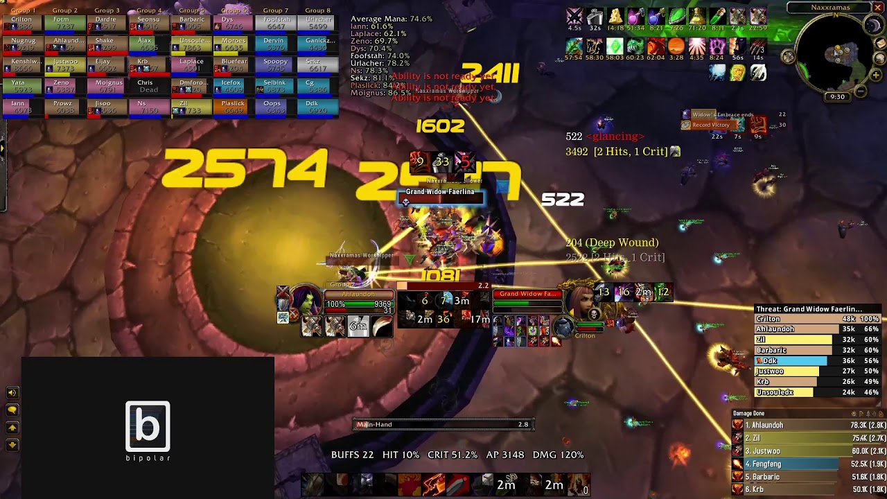 Rank 1 Fury Warrior DPS Grand Widow Faerlina (2092.0 DPS) Naxxramas Classic WoW