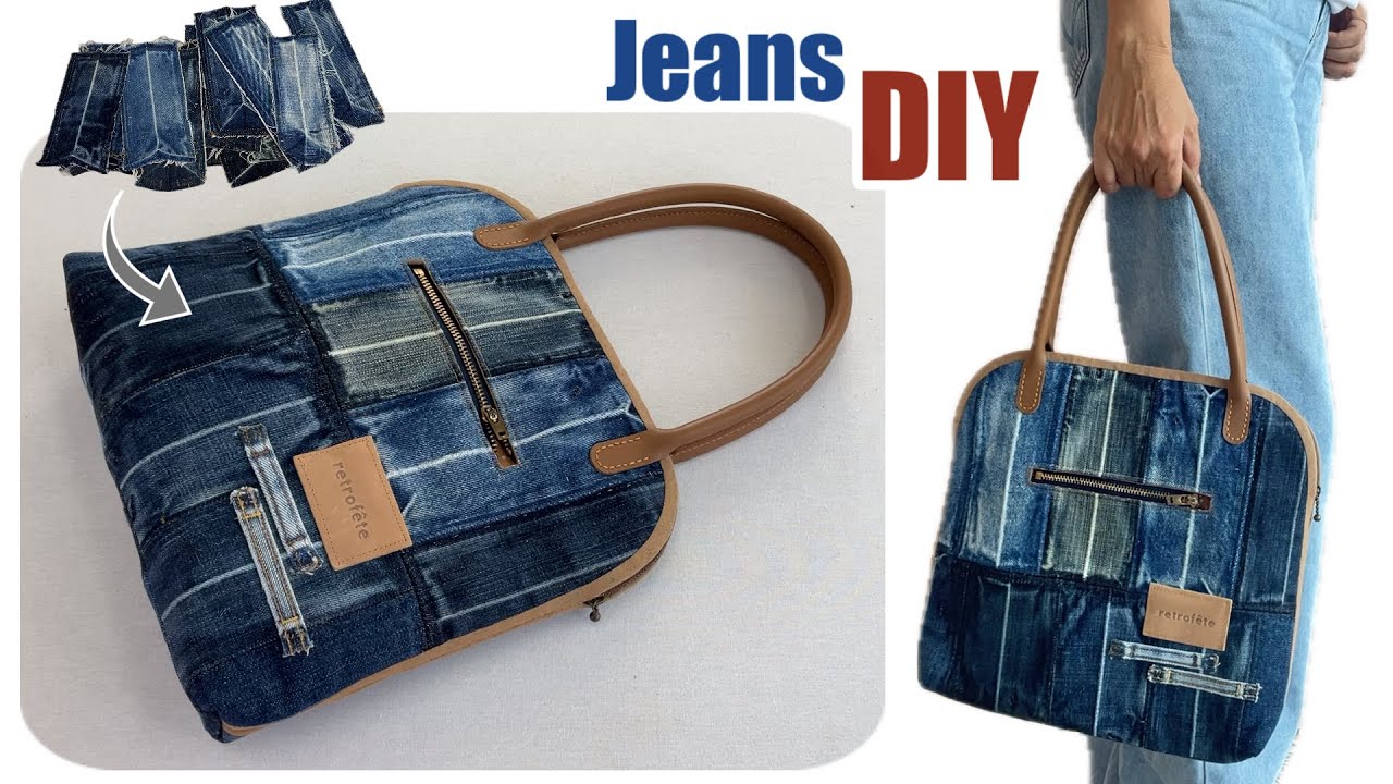 Как сшить джинсовую сумку-тоут на молнии из обрезков старых джинсов, урок по шитью джинсовой сумки