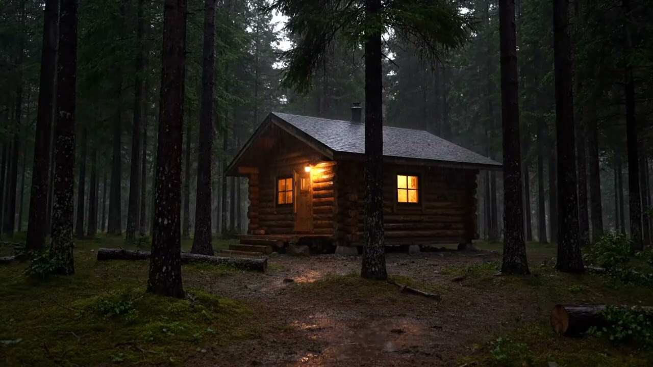 ASMR Night Rain on Cabin Forest for Relaxing and Insomnia